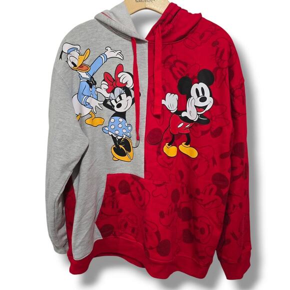 Disney Mickey and Friends Juniors red and grey pullover hooded sweater xl 15/17 - Picture 1 of 10